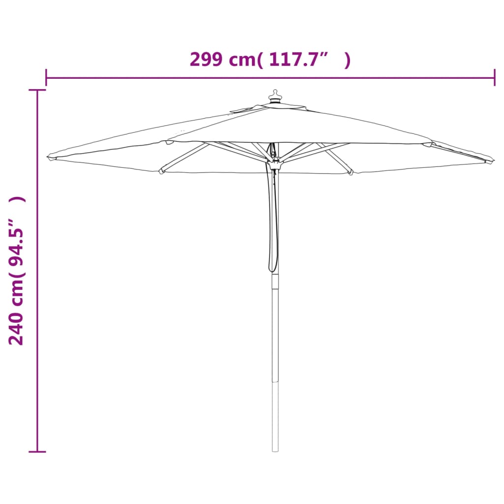 Umbrelă De Soare De Grădină Stâlp De Lemn, , 299X240Cm