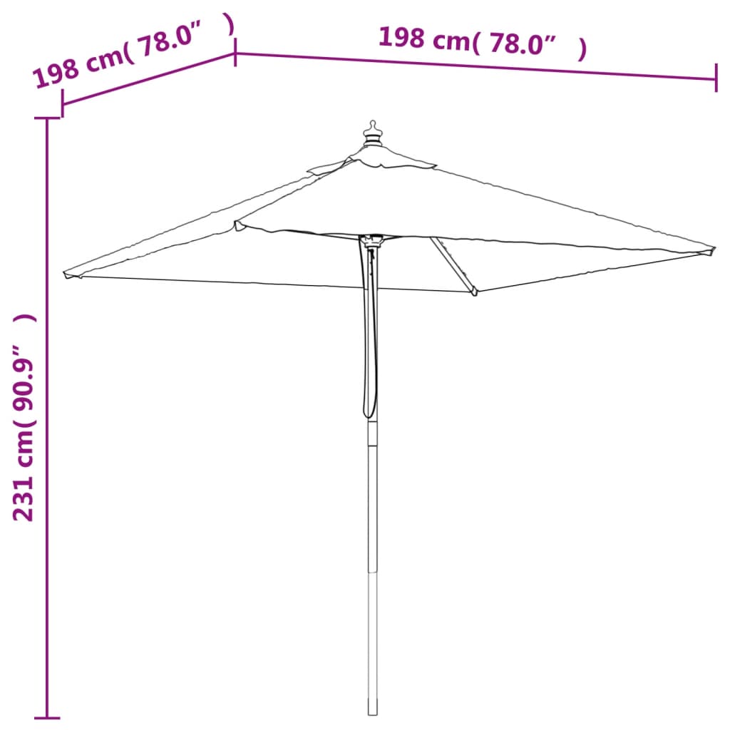 Umbrelă De Grădină Cu Stâlp Din Lemn, Cărămiziu, 198X198X231 Cm