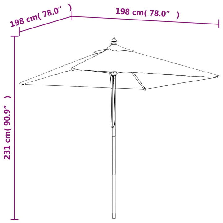 Umbrelă De Grădină Cu Stâlp Din Lemn, Cărămiziu, 198X198X231 Cm