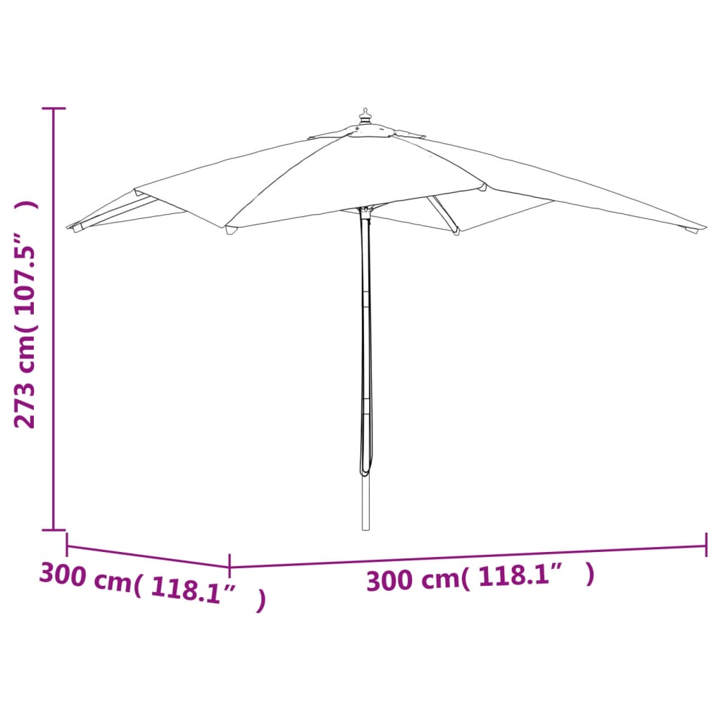Umbrelă De Grădină Stâlp Din Lemn, Bordo, 300X300X273 Cm