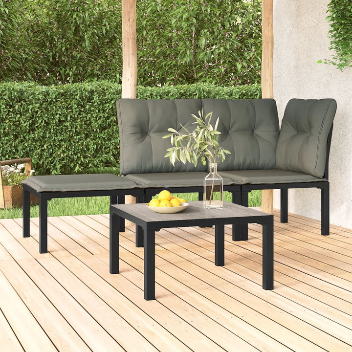 Set Mobilier De Grădină, 4 Piese, Negru Și Gri, Poliratan