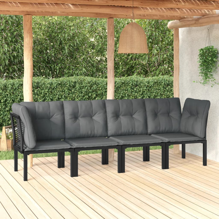 Set Mobilier De Grădină, 4 Piese, Negru Și Gri, Poliratan