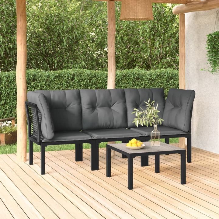 Set Mobilier De Grădină, 4 Piese, Negru Și Gri, Poliratan