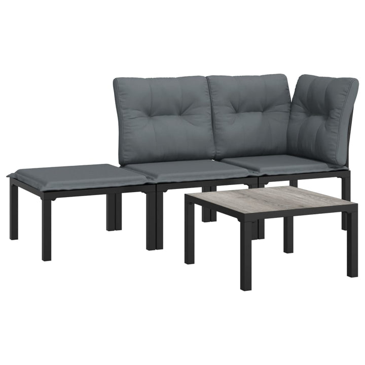 Set Mobilier De Grădină, 4 Piese, Negru Și Gri, Poliratan