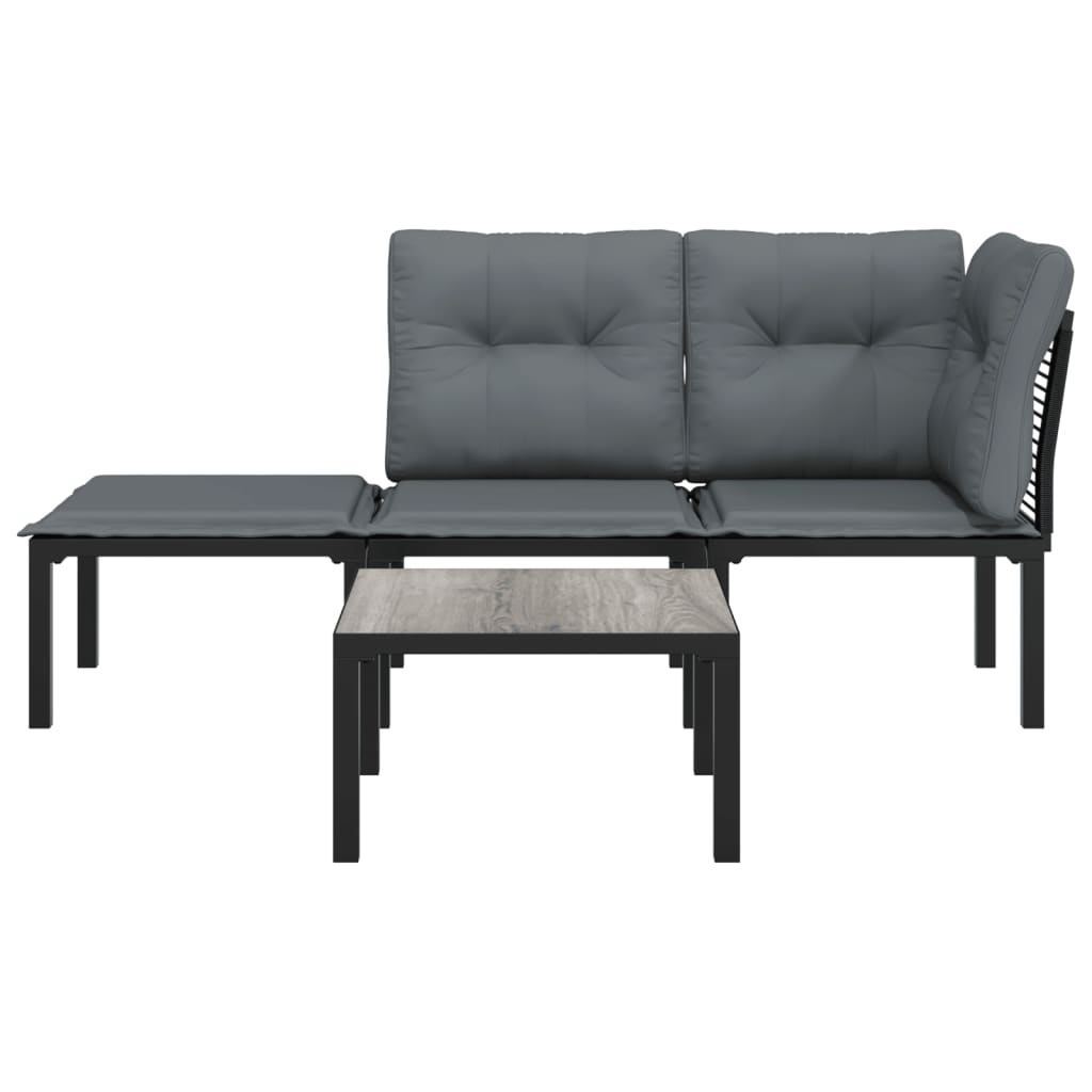 Set Mobilier De Grădină, 4 Piese, Negru Și Gri, Poliratan