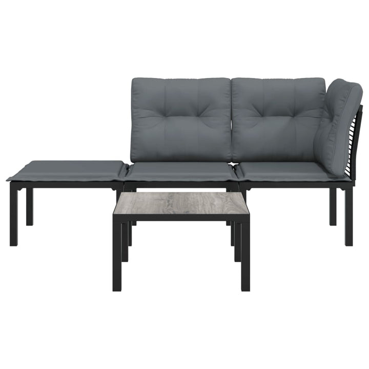 Set Mobilier De Grădină, 4 Piese, Negru Și Gri, Poliratan