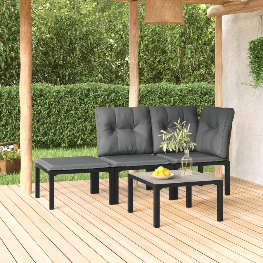 Set Mobilier De Grădină, 4 Piese, Negru Și Gri, Poliratan