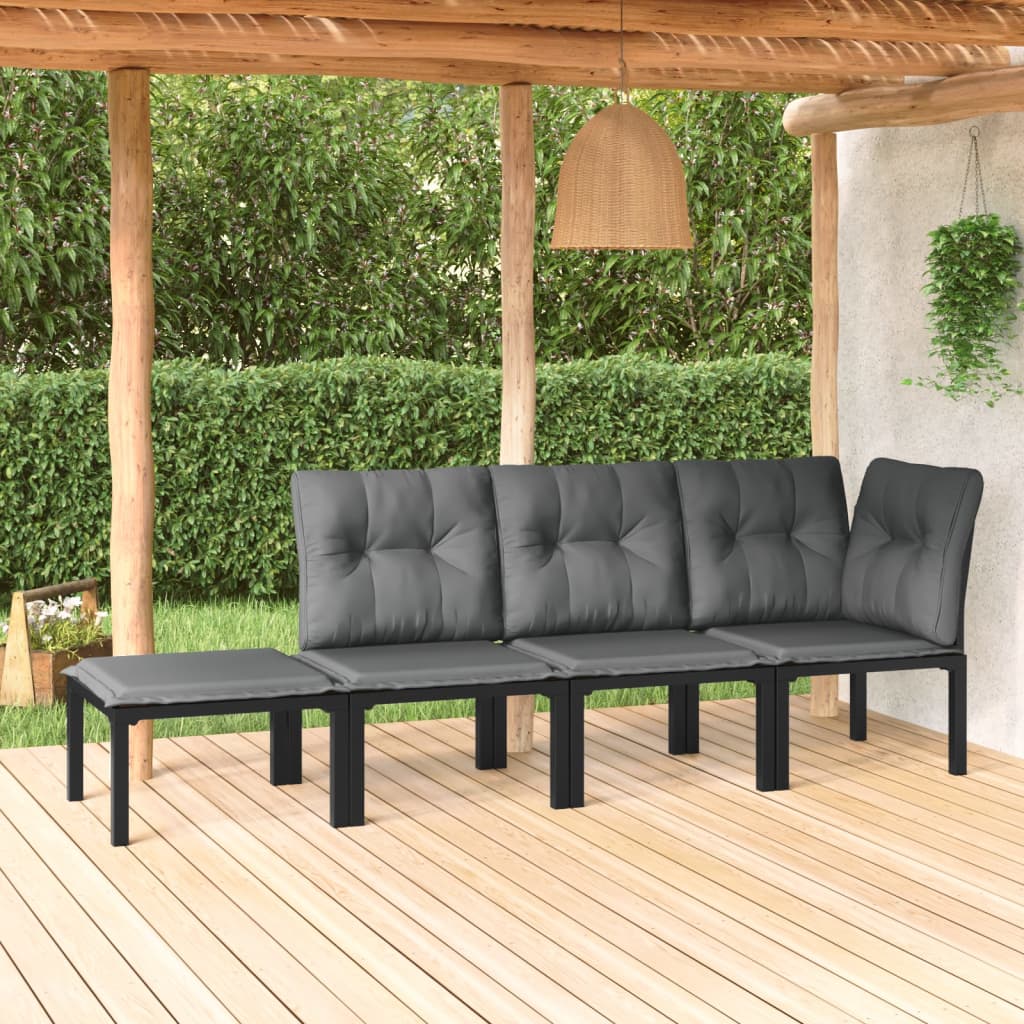 Set Mobilier De Grădină, 4 Piese, Negru Și Gri, Poliratan