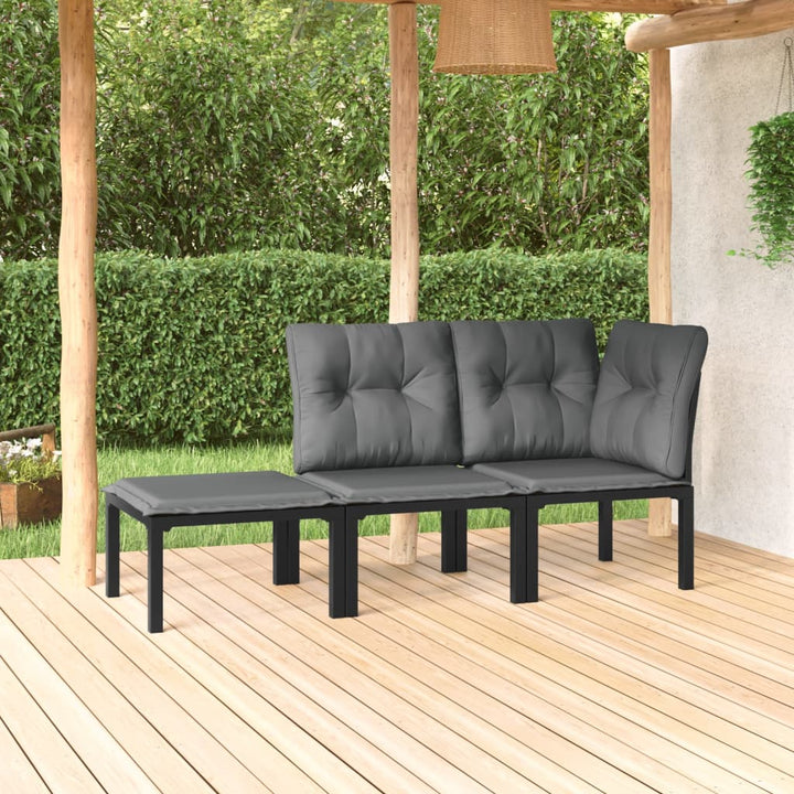 Set Mobilier De Grădină, 4 Piese, Negru Și Gri, Poliratan