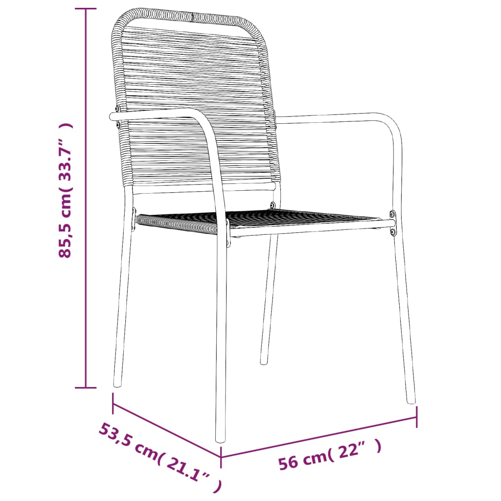 Set De Masă Grădină, 7 Piese, Frânghie Neagră Din Bumbac & Oțel