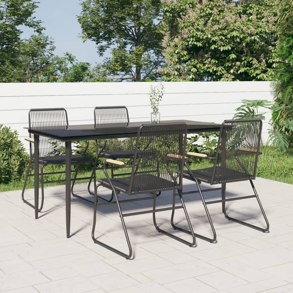 Set Cu Masă Pentru Grădină, 3 Piese, Pvc Negru, Ratan