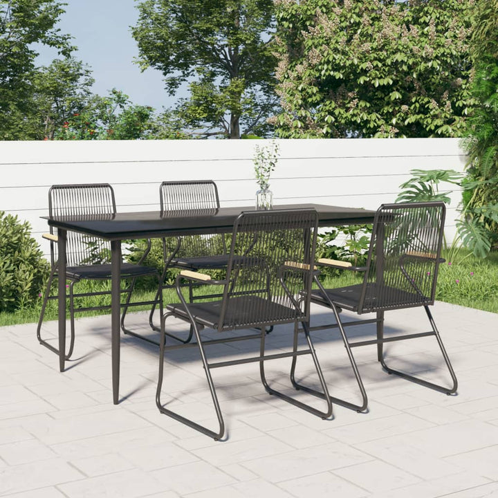 Set Cu Masă Pentru Grădină, 3 Piese, Pvc Negru, Ratan