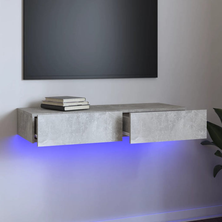 Comodă Tv Cu Lumini Led, , 60X35X15,5 Cm Gri Beton