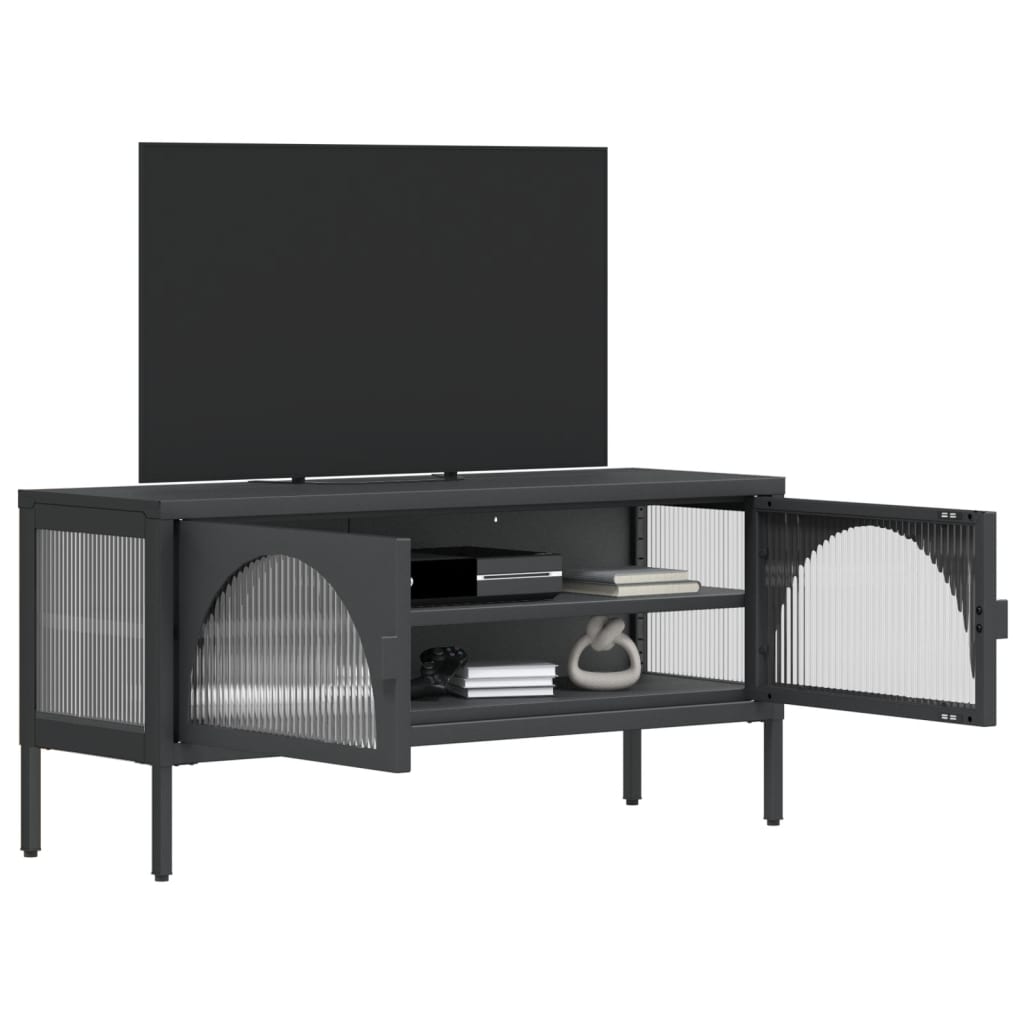 Dulap Tv, Negru, 105X35X50 Cm, Sticlă Și Oțel