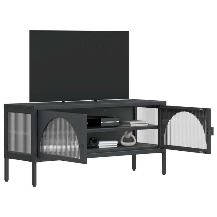 Dulap Tv, Negru, 105X35X50 Cm, Sticlă Și Oțel