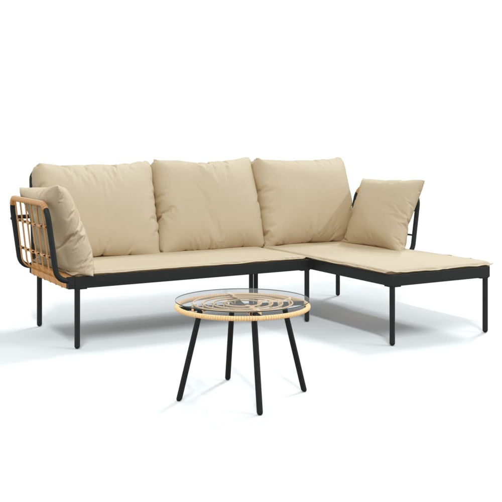 Set Mobilier De Grădină Cu Perne , 3 Piese, Poliratan