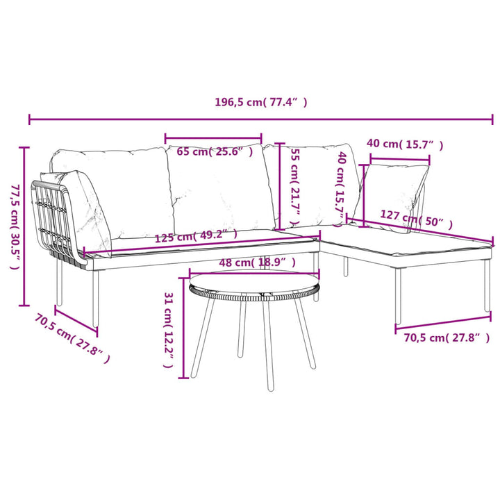 Set Mobilier De Grădină Cu Perne , 3 Piese, Poliratan