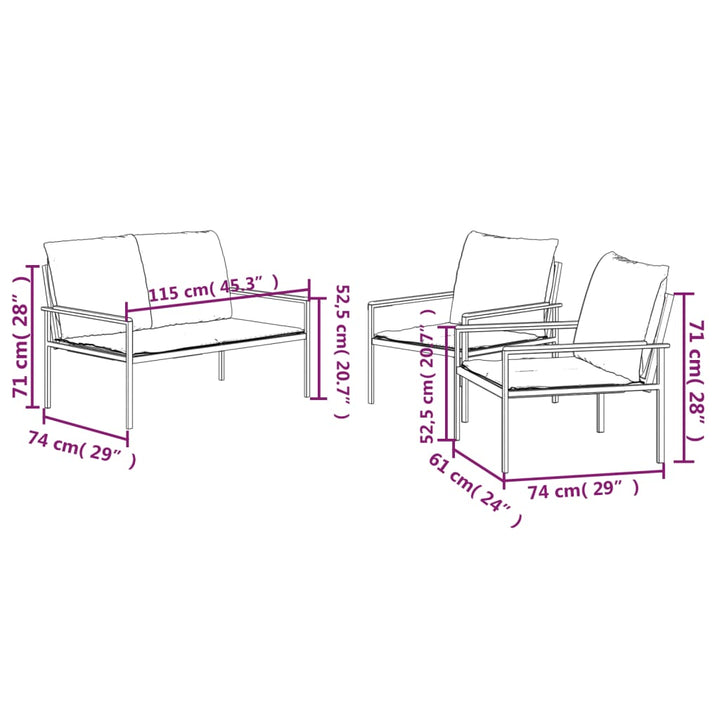 Set Mobilier De Grădină, Cu Perne, Antracit, 3 Piese, Oțel