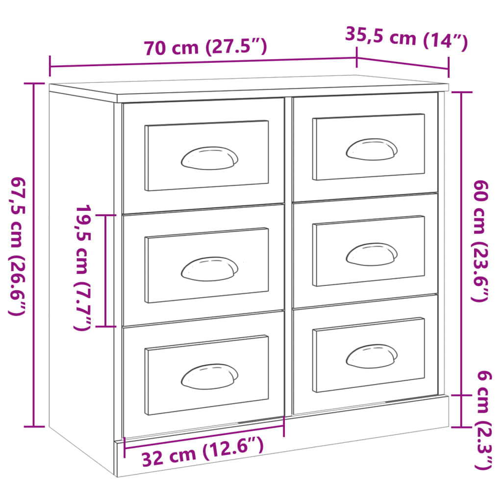 Servantă, Gri Sonoma, 70X35,5X67,5 Cm, Lemn Prelucrat