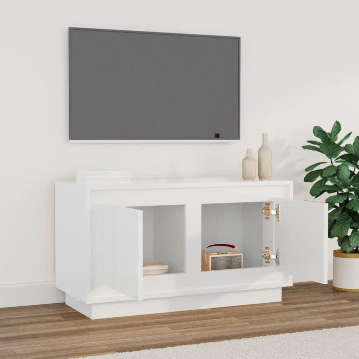 Comodă Tv, Alb Extralucios, 80X35X45 Cm, Lemn Prelucrat