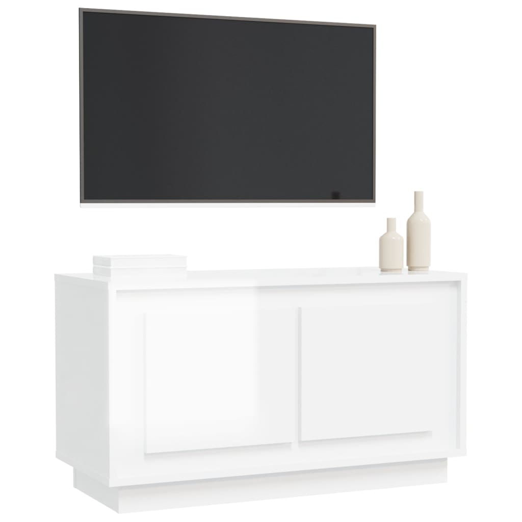 Comodă Tv, Alb Extralucios, 80X35X45 Cm, Lemn Prelucrat