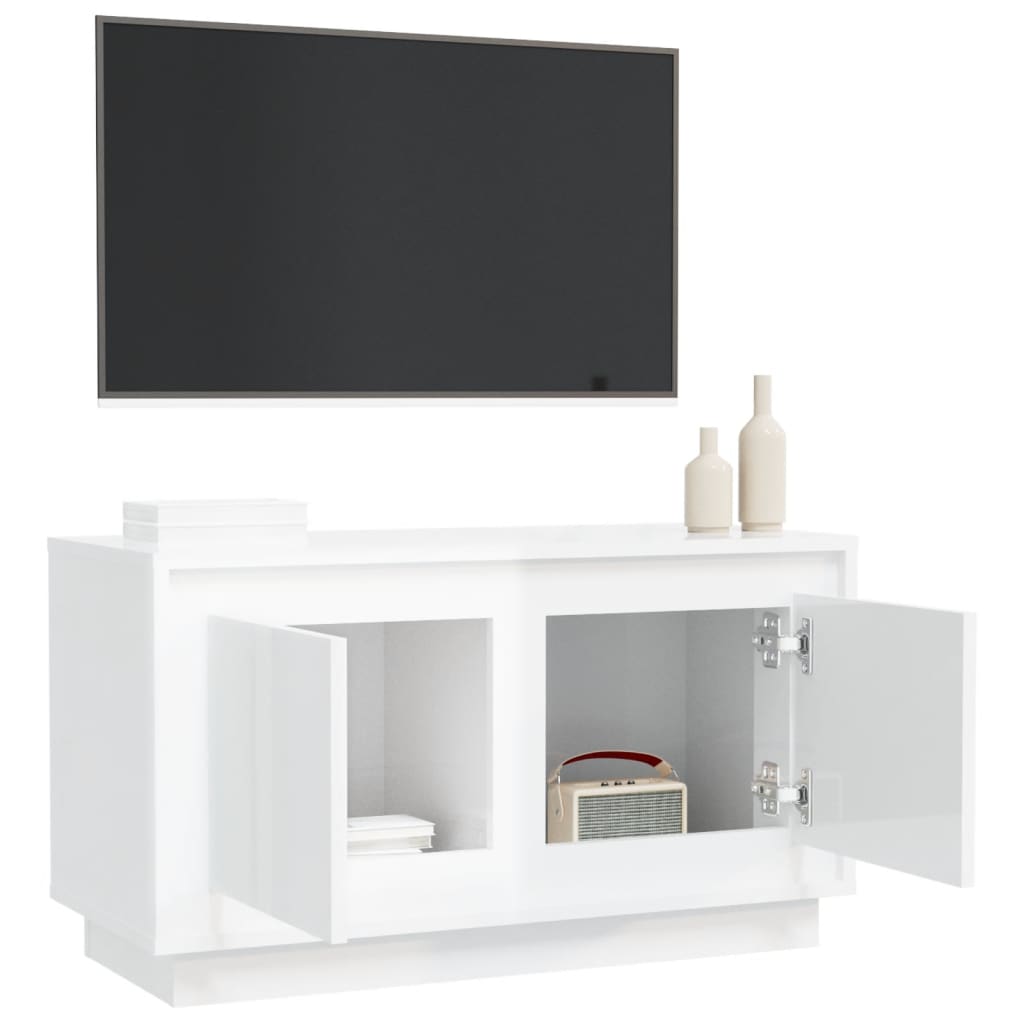 Comodă Tv, Alb Extralucios, 80X35X45 Cm, Lemn Prelucrat