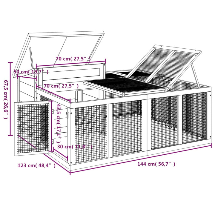 Cușcă Pentru Iepuri 144X123X67,5 Cm Din Lemn Masiv De Pin