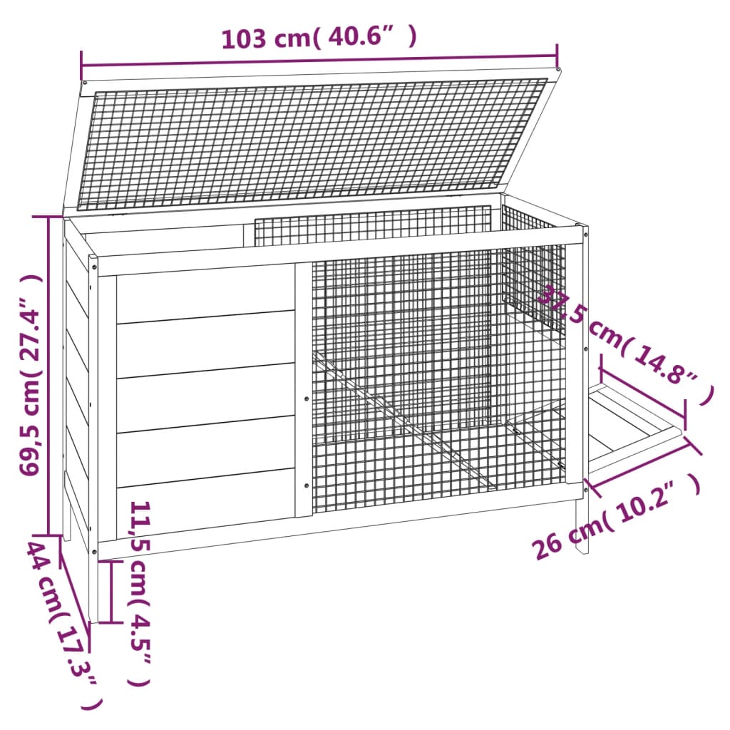 Cușcă Pentru Iepuri 103X44X69,5 Cm Lemn Masiv De Pin