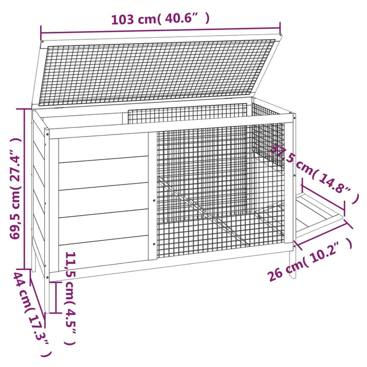 Cușcă Pentru Iepuri 103X44X69,5 Cm Lemn Masiv De Pin