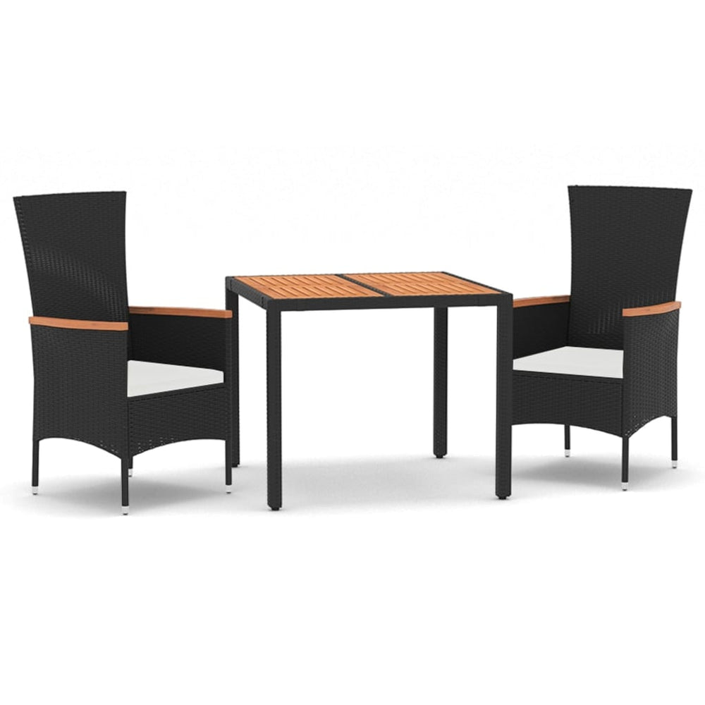 Set Mobilier De Grădină Cu Perne, 3 Piese, Negru, Poliratan