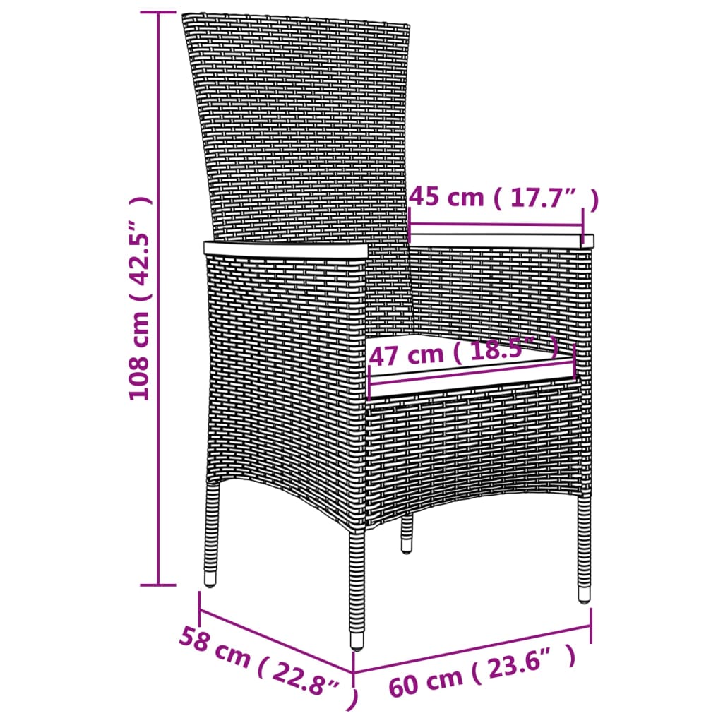 Set Mobilier De Grădină Cu Perne, 3 Piese, Negru, Poliratan