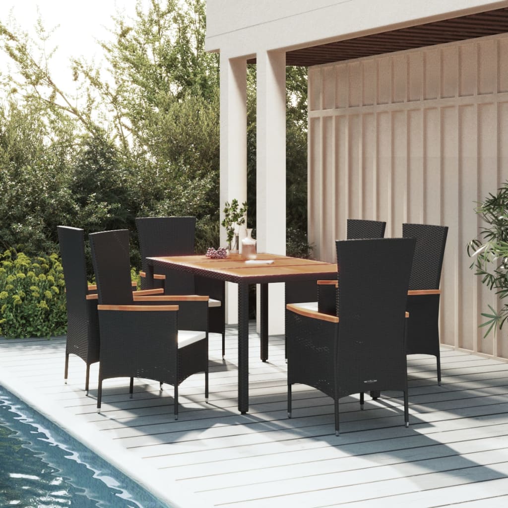 Set Mobilier De Grădină Cu Perne, 3 Piese, Negru, Poliratan