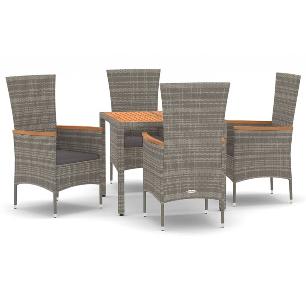 Set Mobilier De Grădină Cu Perne, 5 Piese, Gri, Poliratan