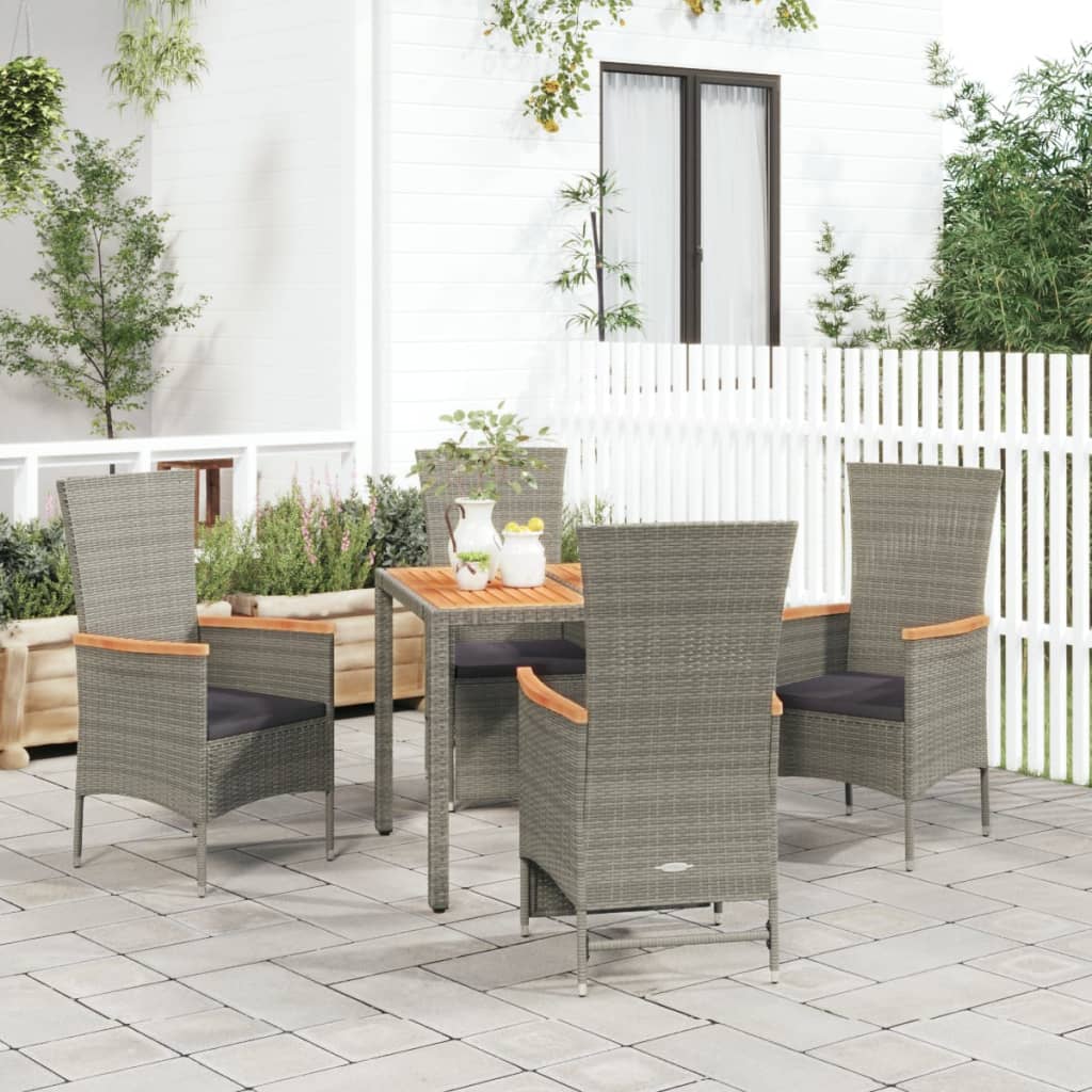 Set Mobilier De Grădină Cu Perne, 5 Piese, Gri, Poliratan