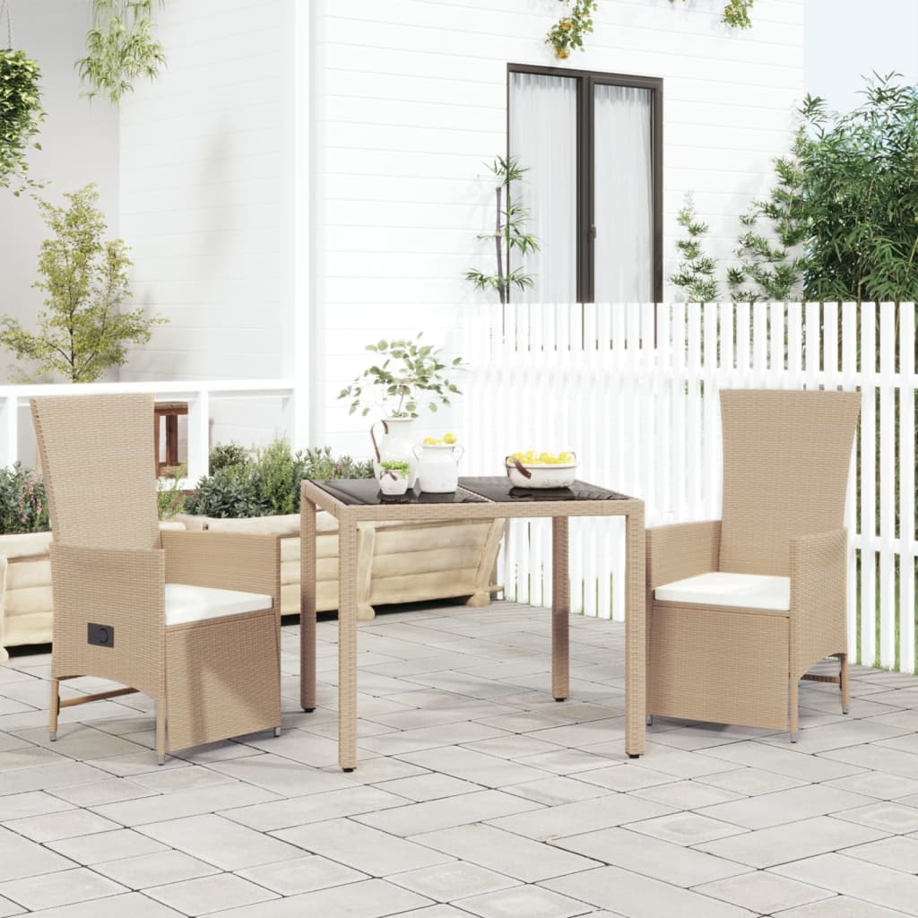 Set Mobilier De Grădină Cu Perne, 3 Piese, Bej, Poliratan