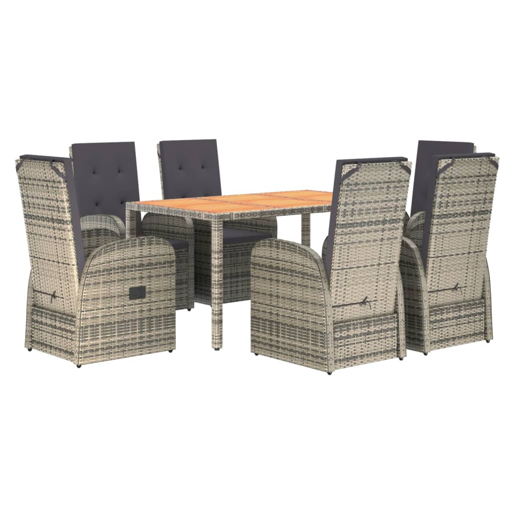 Set Mobilier De Grădină Cu Perne, 7 Piese, Gri, Poliratan