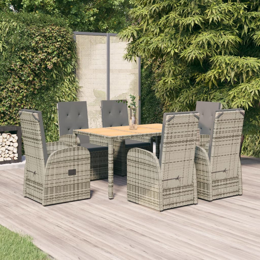Set Mobilier De Grădină Cu Perne, 7 Piese, Gri, Poliratan
