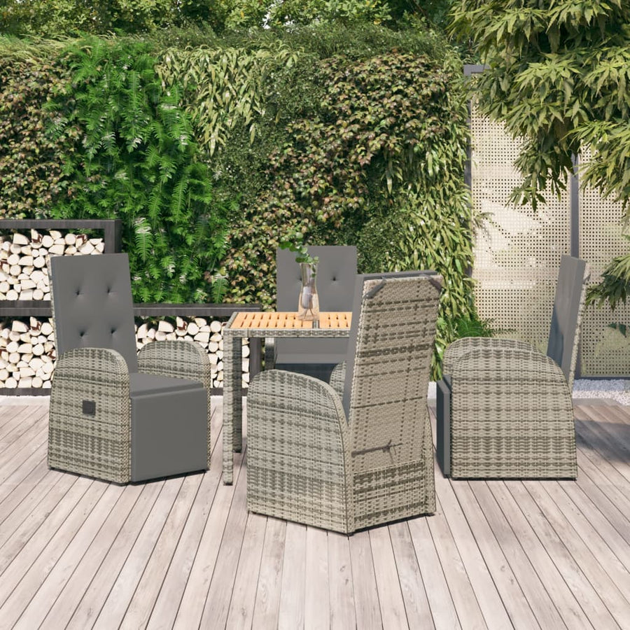 Set Mobilier De Grădină Cu Perne, 5 Piese, Gri, Poliratan