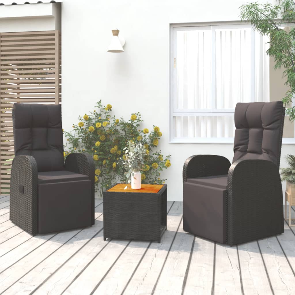Set Șezlonguri Grădină, 2 Piese, Negru, Poliratan&