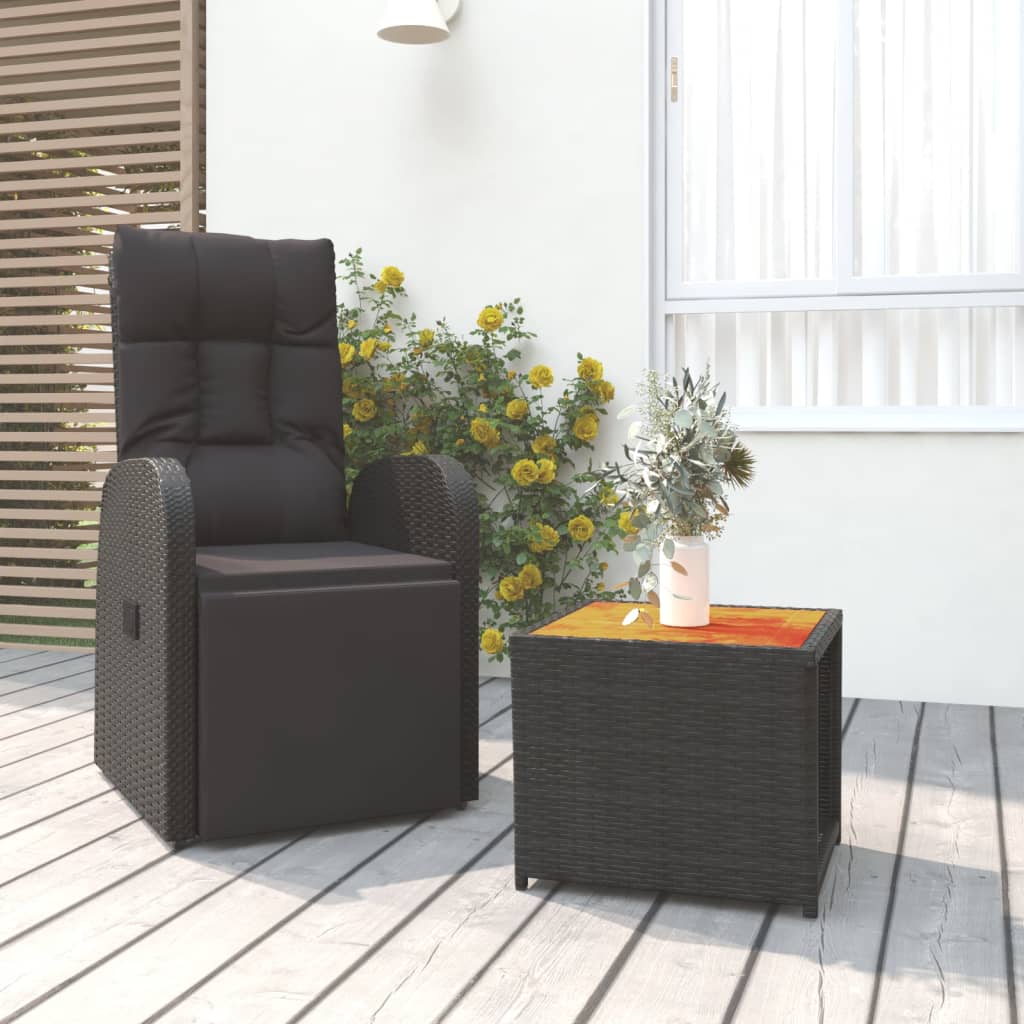 Set Șezlonguri Grădină, 2 Piese, Negru, Poliratan&
