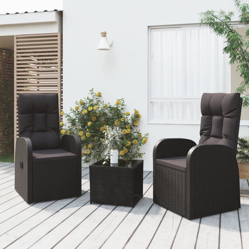 Set Șezlonguri Grădină, 2 Piese, Negru, Poliratan&