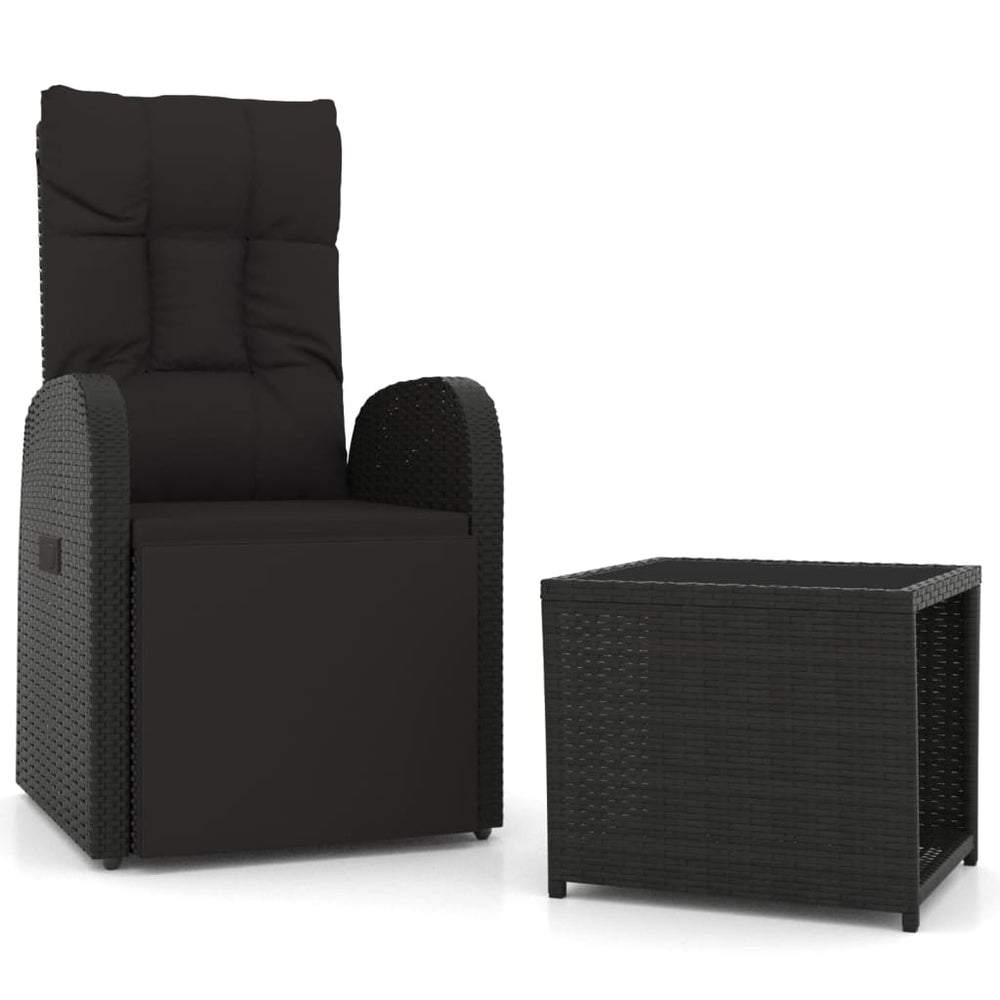 Set Șezlonguri Grădină, 2 Piese, Negru, Poliratan&