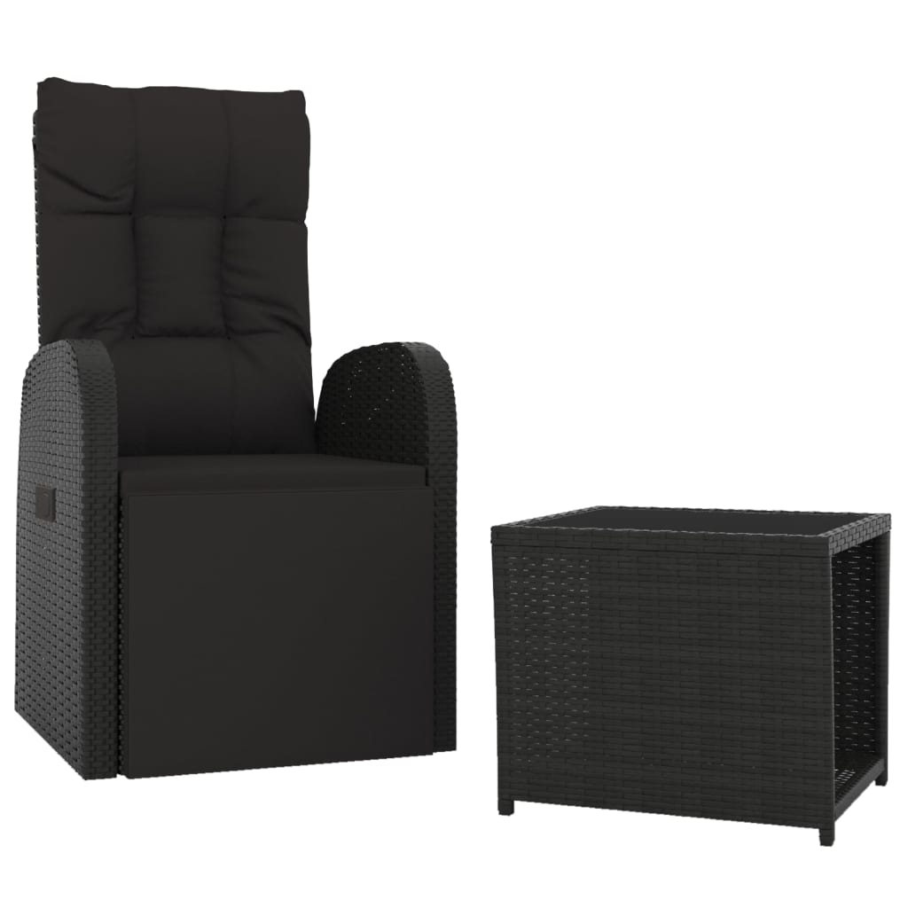 Set Șezlonguri Grădină, 2 Piese, Negru, Poliratan&