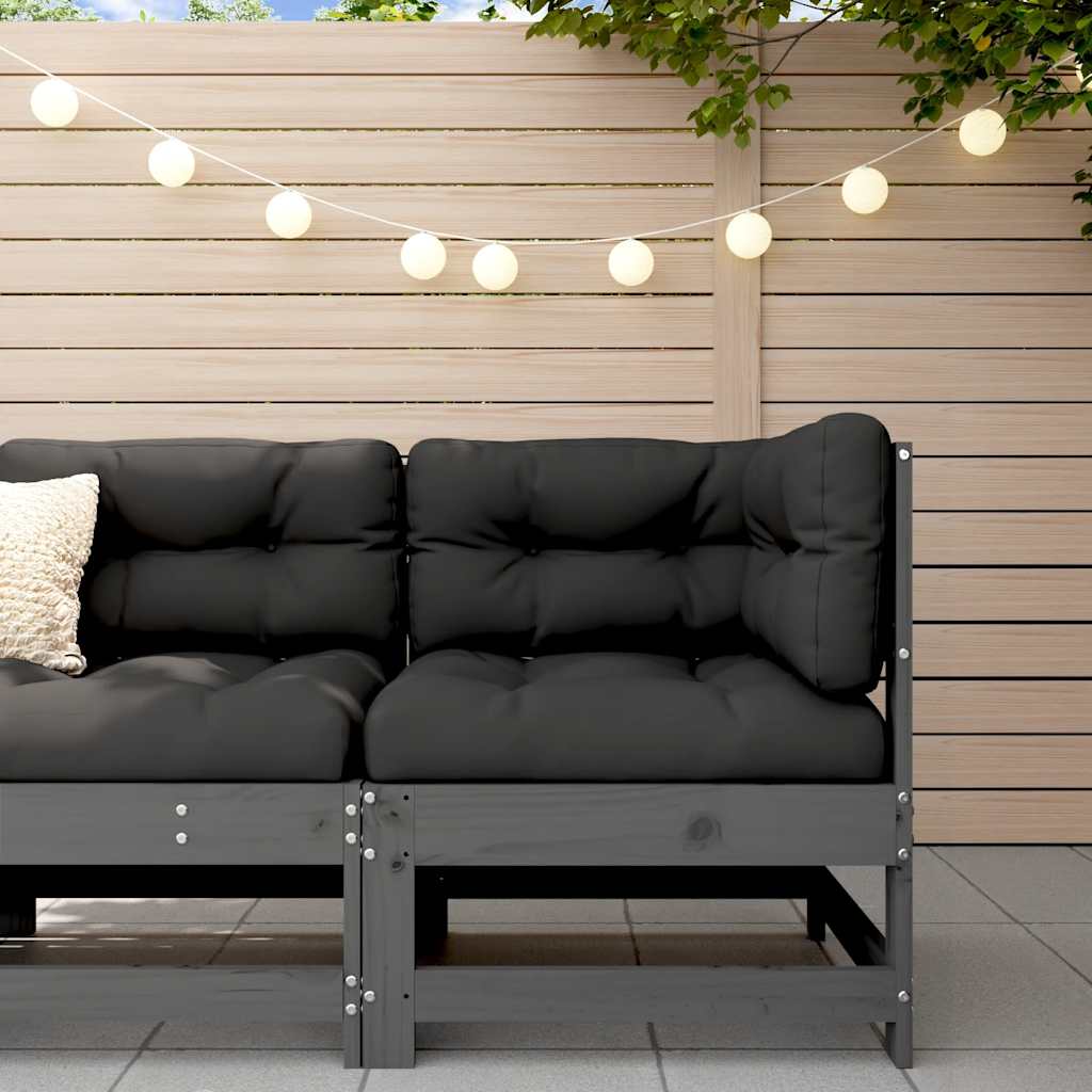 Set Mobilier De Grădină Cu Perne, 3 Piese, Negru, Lemn Masiv