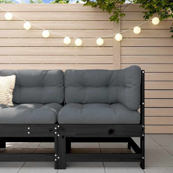 Set Mobilier De Grădină Cu Perne, 3 Piese, Negru, Lemn Masiv
