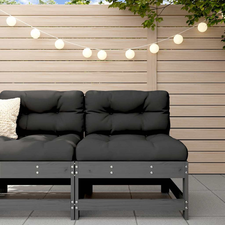 Set Mobilier De Grădină Cu Perne, 3 Piese, Negru, Lemn Masiv