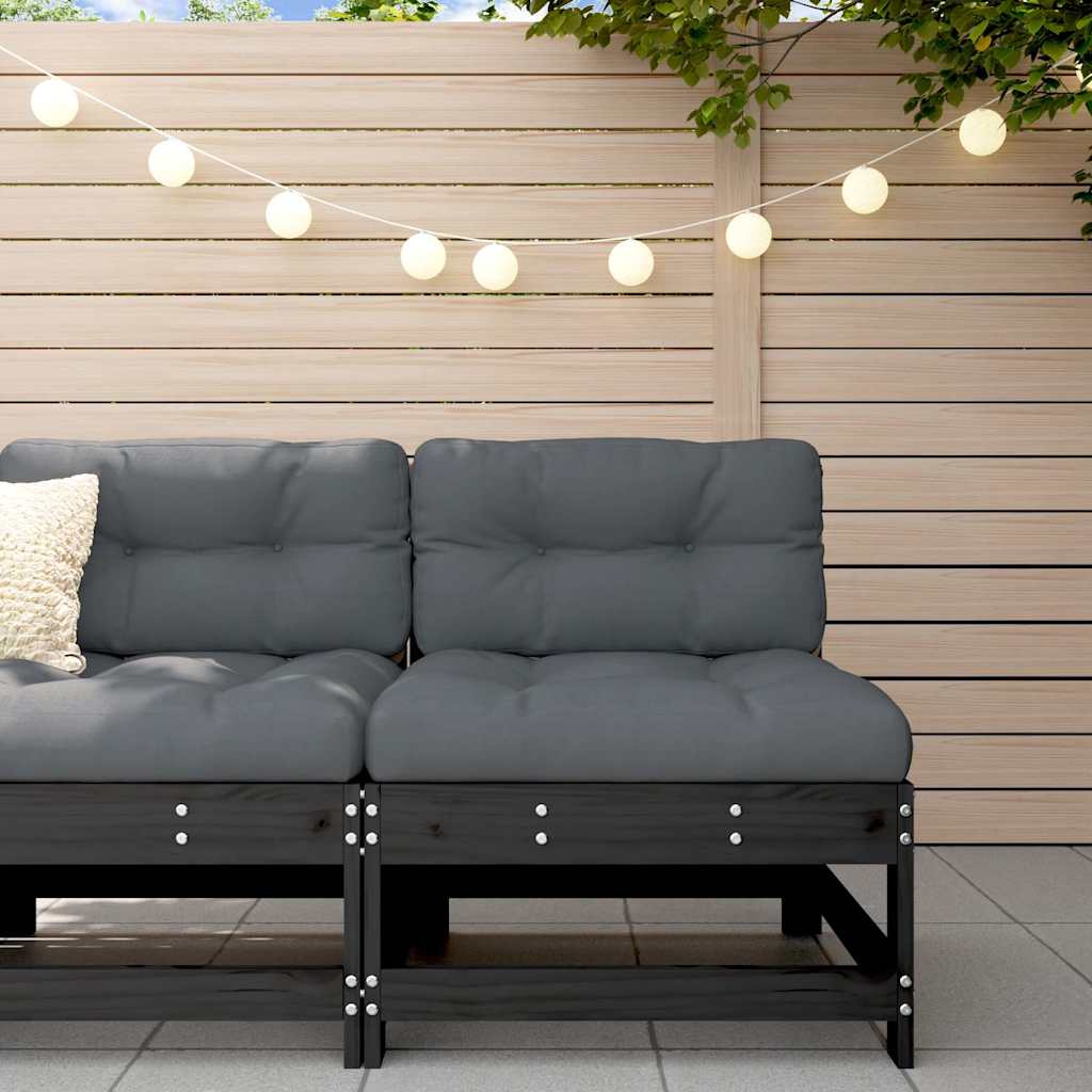 Set Mobilier De Grădină Cu Perne, 3 Piese, Negru, Lemn Masiv