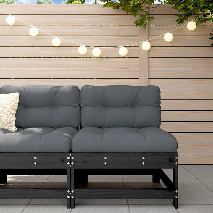 Set Mobilier De Grădină Cu Perne, 3 Piese, Negru, Lemn Masiv