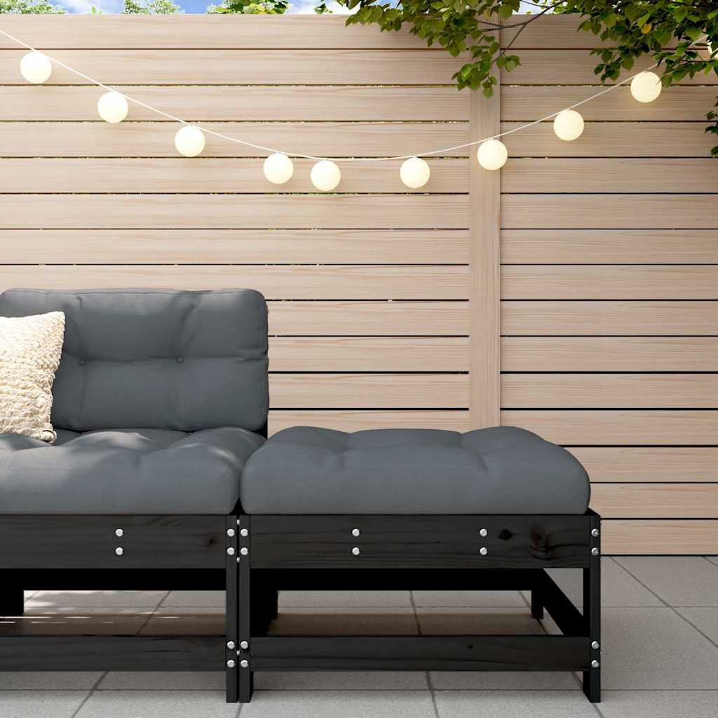 Set Mobilier De Grădină Cu Perne, 3 Piese, Negru, Lemn Masiv