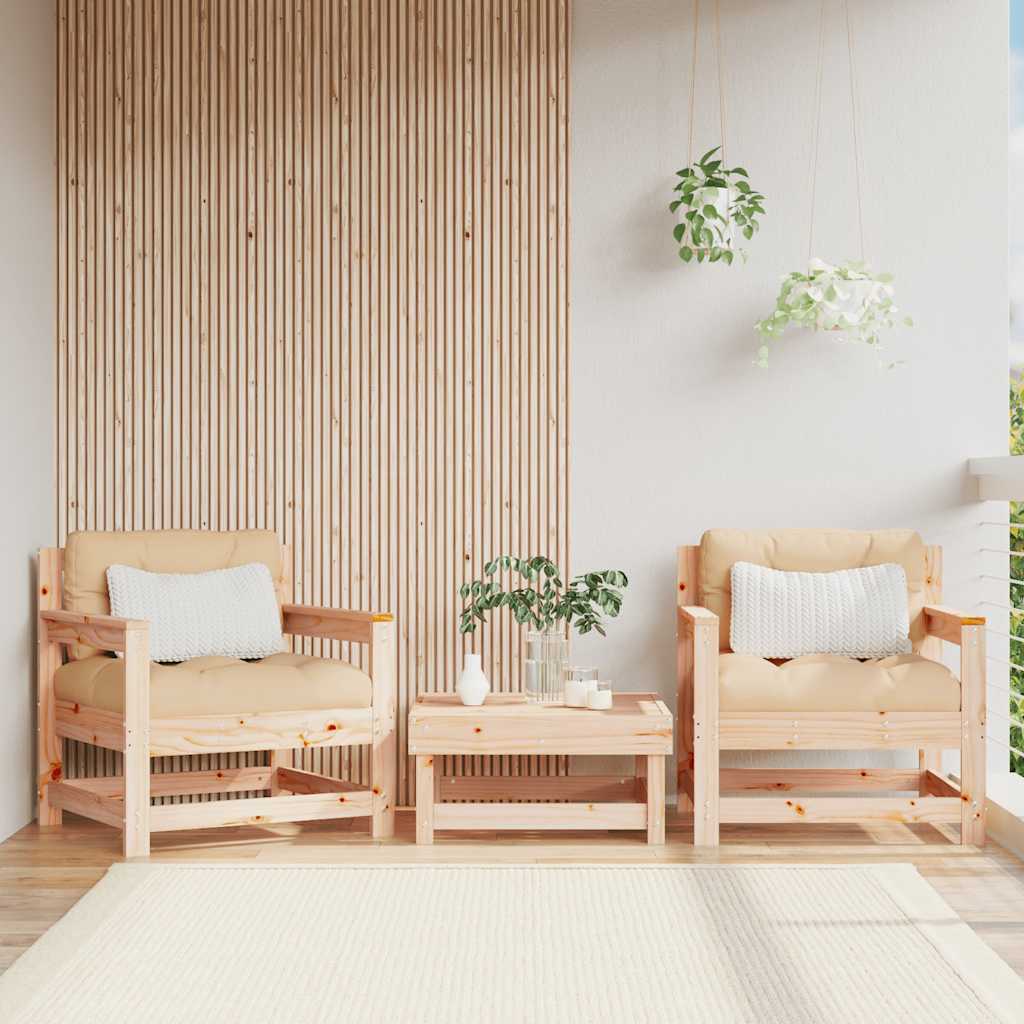 Set Mobilier De Grădină Cu Perne, 3 Piese, Negru, Lemn Masiv